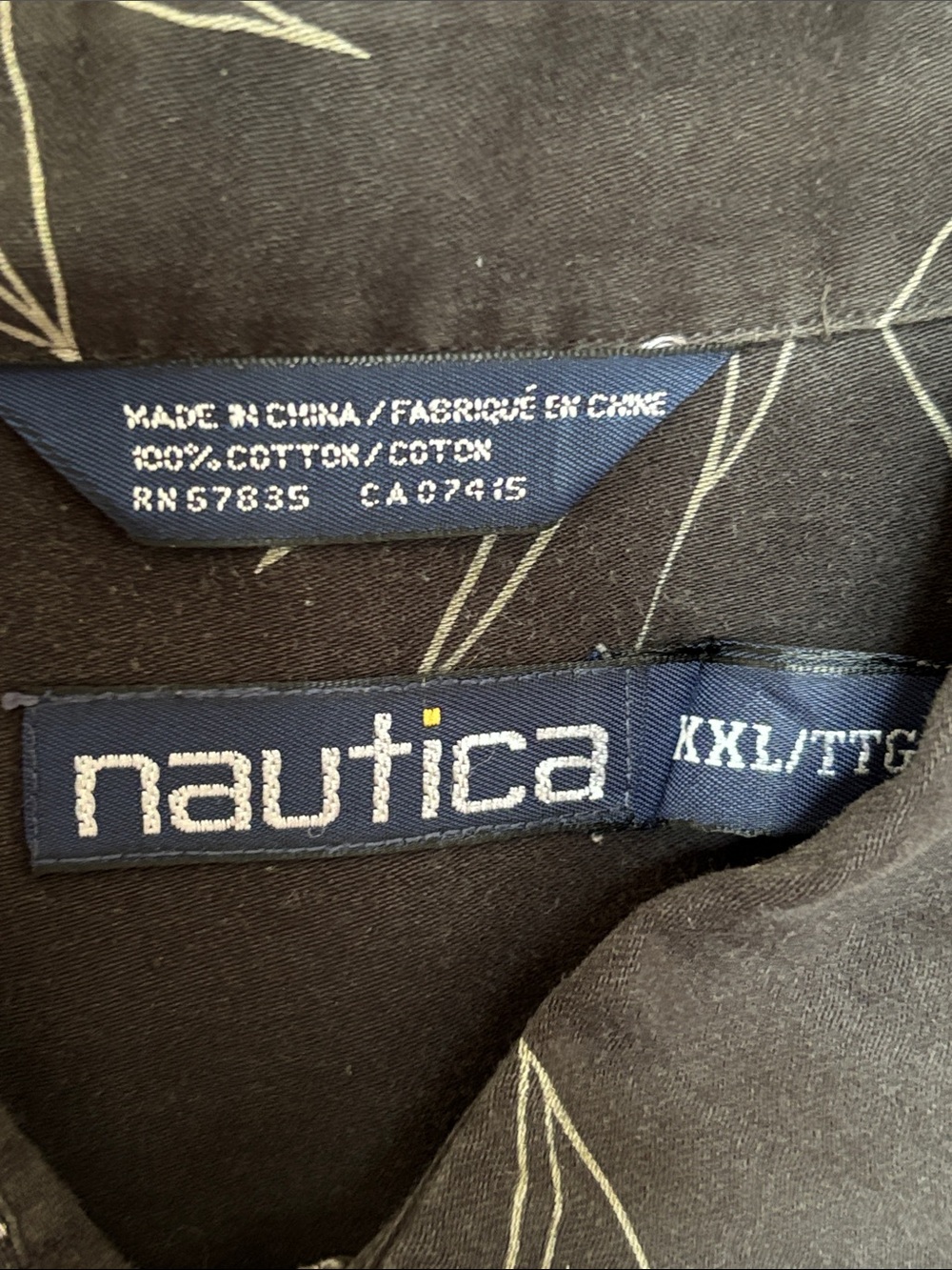 Nautica Men’s 2X Black Hawaiian Shirt Palm Leaf Print ButtonUp Casual Resortwear - Picture 6 of 8